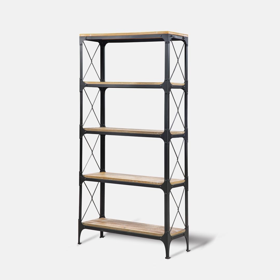 Sun Home Patina Console and Floor Shelf W1108: Modern Industrial Style Metal and Wood Accent Furniture for Living Rooms, Entryways, and Hallways (5 Tier (W1108L))