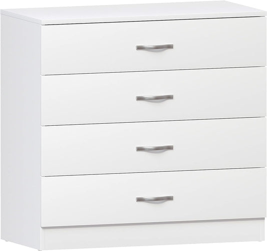 Vida Designs White Chest of Drawers, 4 Drawer Metal Handles Runners Anti-Bowing Support Furniture