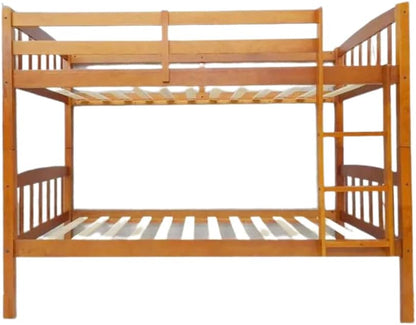 Karnak Heavy Duty Wooden Bunk Bed With Ladder for Kids, Teens, Guest Room Furniture, Solid Wooden Bedframe, Full-Length Guardrail Color Brown