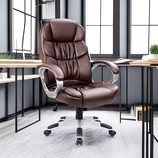 Homall Office Chair High Back Computer Desk Chair, PU Leather Adjustable Height Modern Executive Swivel Task Chair with Padded Armrests and Lumbar Support (Black)