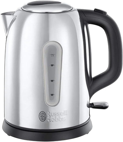 Russell Hobbs Coniston Electric Kettle, 1.7L Capacity 3000W Sleek Stainless Steel Design with Rapid Boil, Removable Filter, Perfect for Warm Beverages for Home & Office use – 23760 (Silver)