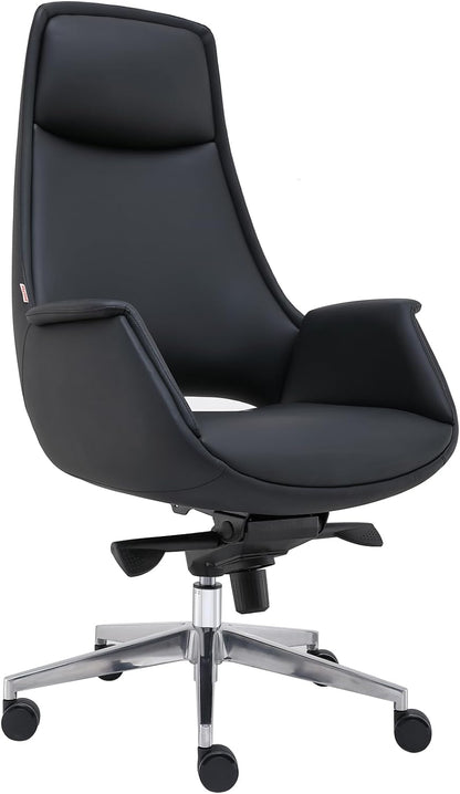 Skyland Luxury Ergonomic Executive Chair - High-Back PU Leather Office Chair with Adjustable Comfort and Aluminum Base (Black)