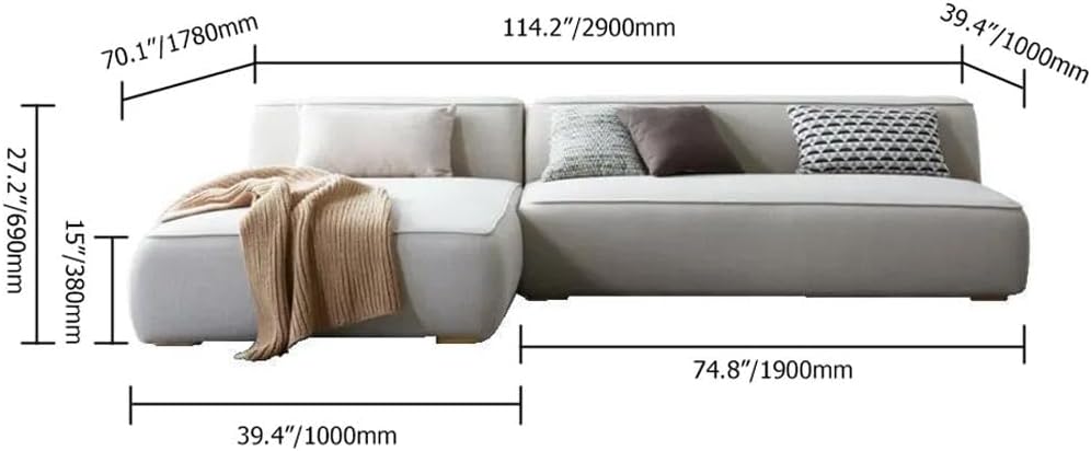 A TO Z FURNITURE Modern L-Shaped Sectional Sofa | Light Beige Velvet Upholstery | Wood Frame L Shape Sofa | Space-Saving Design with Interchangeable Chaise | Sleek & Contemporary Living Room Furniture