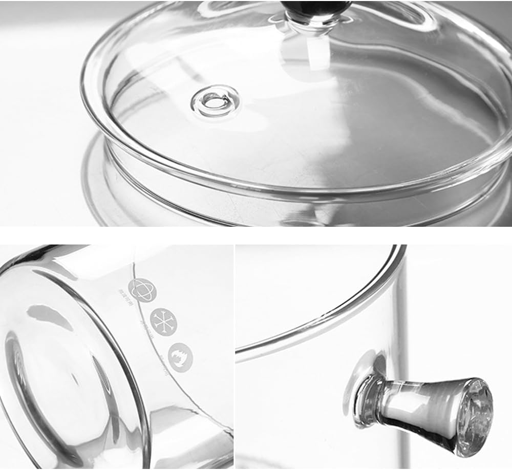 Clear Glass Cooking Pot Glass Saucepan Glass Cooking Pot Glass Saucepan With Cover - Heat-Resistant Thick Glass Cookware Set Clear Stovetop Cooking Pot - Safe For Pasta Noodle,Soup,Milk(1200ML,1500ML)