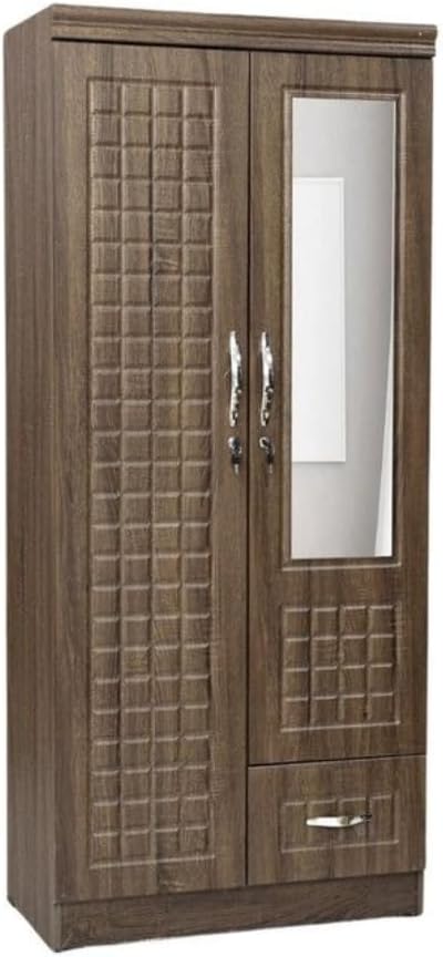 ALWASIT HOME Mehruddin 2 Door Wooden Wardrobe With Mirror with One Lockable Drawer (Without assembly, White)