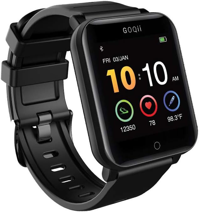 Goqii Smart Vital Fitness Spo2, Body Temperature And Blood Pressure Smartwatch Regular With 3 Months Personal Coaching, Black (Designed In California)