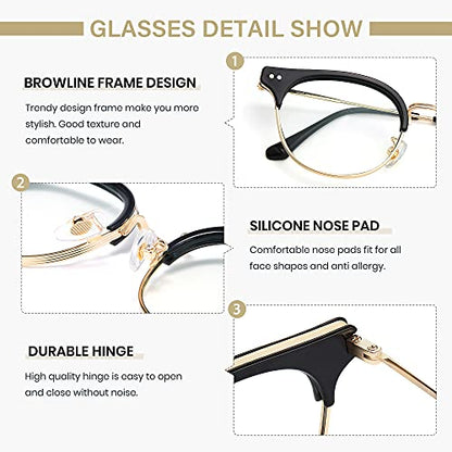 Cyxus Blue Light Blocking Computer Glasses Browline Classic Retro Clear Lens Eyeglasses Frame for Women and Men