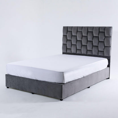 Karnak Estorn Upholstered Velvet Bed Frame Bedroom Furniture Strong And Sturdy Modern Design Wooden Bed | Quiet & Comfortable Bed (King - 180x200cm, Grey)