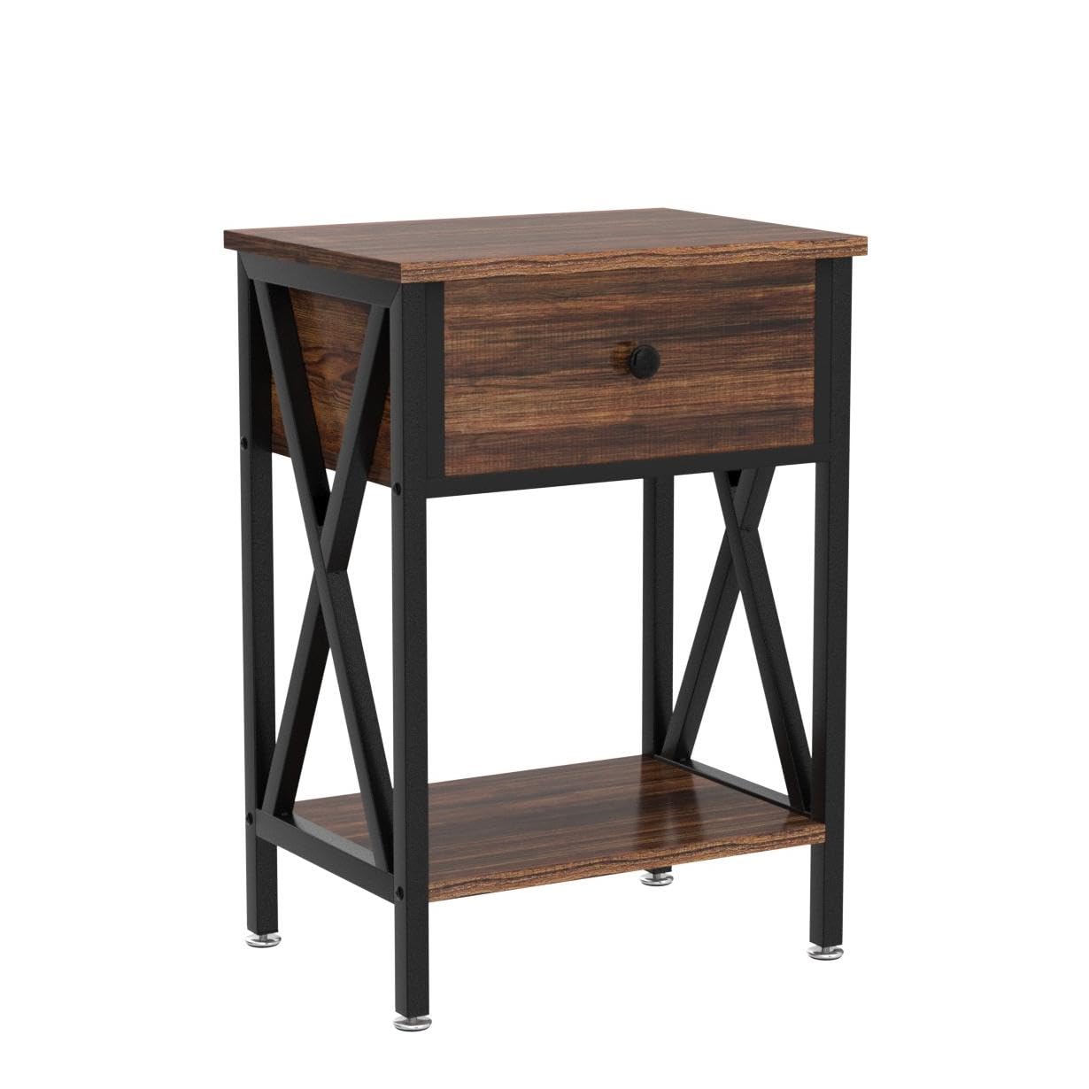 VECELO Modern Versatile Nightstands X-Design Side End Table Night Stands for Bedroom Nightstand Bedside End Tables with Drawer Storage, Rustic Brown Bedroom