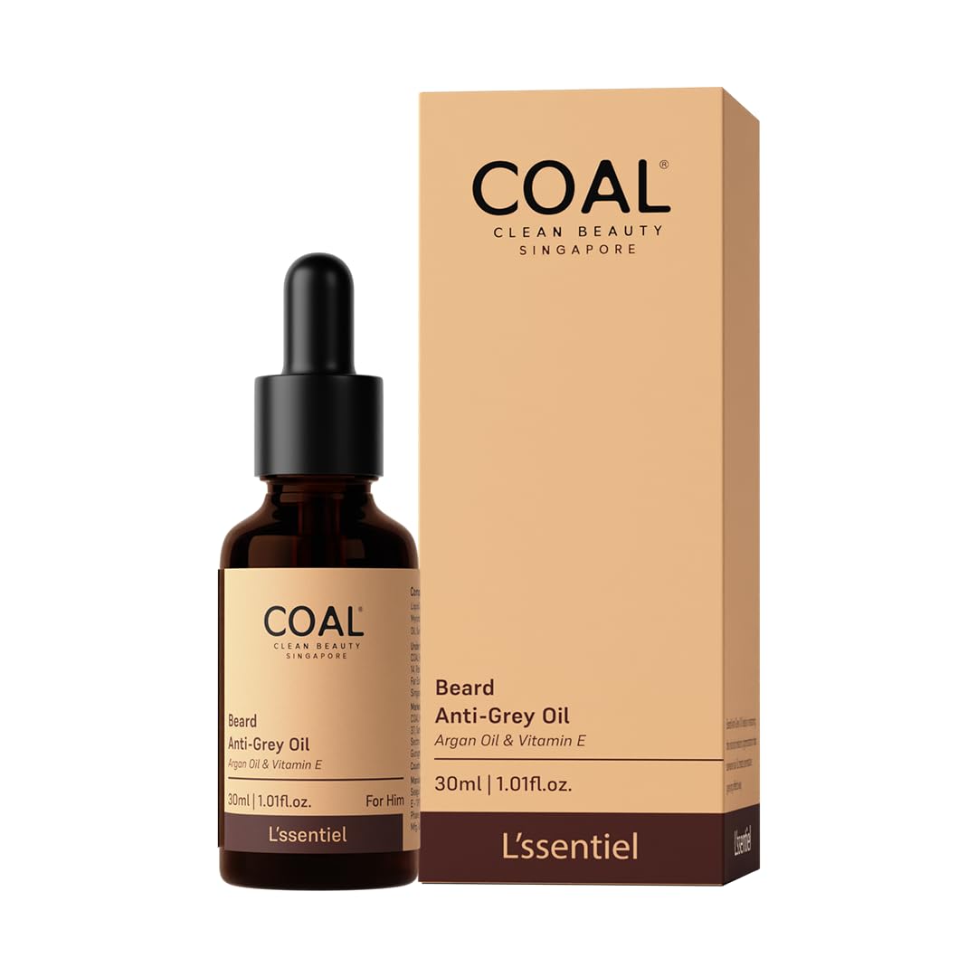 COAL CLEAN BEAUTY Beard Anti-Grey Oil| Sunflower Oil, Castor Oil, Vitamin E, Darkenyl & Curry Leaves Oil | Darkens, Treats & Repairs Premature Beard Greying | All Skin Types, 30 ml (Pack of 1)