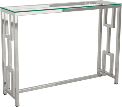 RIGID Console Table | Corner End Table with Stainless Steel Frame and Glass Top for Living Room, Office