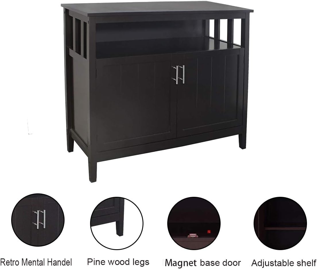 RASOO Buffet Cabinet with Storage Kitchen Dining Room Sideboard Buffet Storage Cabinet Buffet Server Cupboard Cabinet Console Table with 2 Doors and Adjustable Shelf