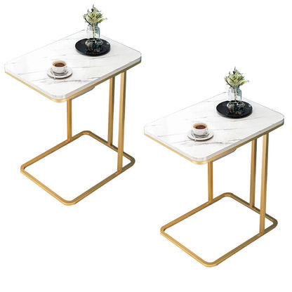 Coffee Tables for Living Room, Double-Layered Square End Side Tables Sofa Table, Modern Marble Nesting Table with Metal Frame Legs Set of 2 (White+square+Golden frame)