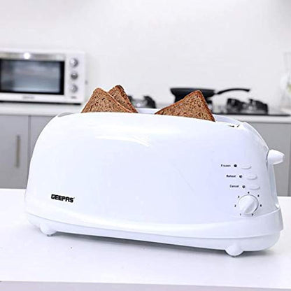 Geepas 1100W 4 Slices Bread Toaster - Crumb Tray, Cord Storage, 7 Settings with Cancel, Defrost & Reheat Function |Removable crumb tray |2 years' warranty