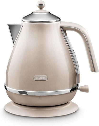 De'Longhi Icona Capitals Grey Vintage Style Kettle, 1.7 L Capacity with Water Level Indicator, 360 Swivel Base, Anti-Slip Feet, Soft Opening Lid, Premium Stainless Steel, KBOT3001.GY