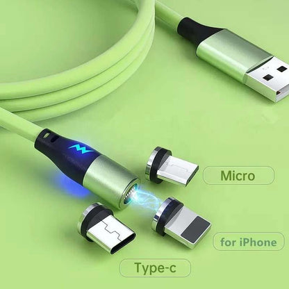 Fast Charging 3 in 1 Magnetic Phone Cable Type C Micro 8Pin USB Magnetic Fast Charging Data Cable (Red)