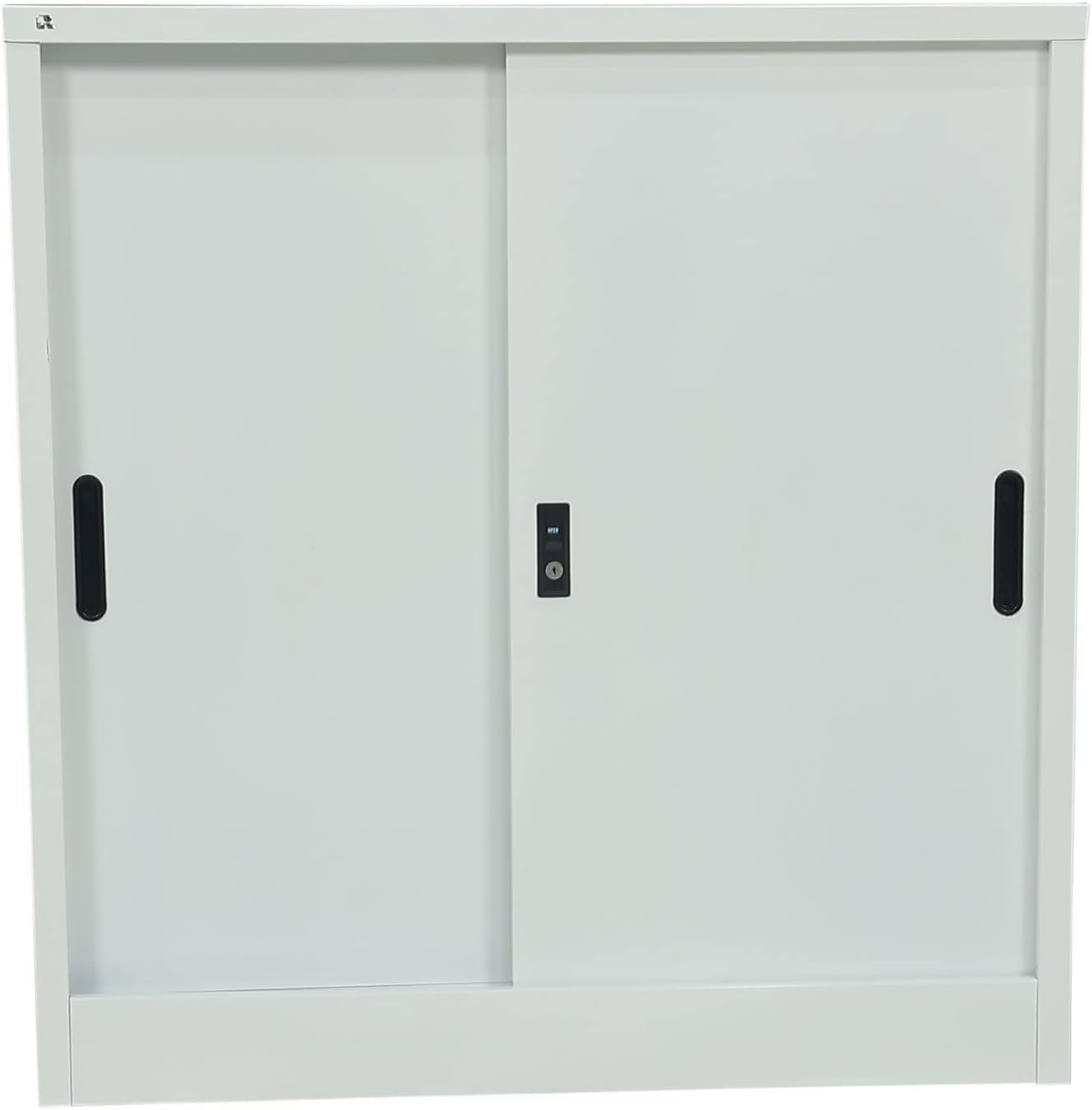 RIGID Steel Sliding Door Cupboard Low Hight Steel Filing Cabinet with Shelves Storage (White)