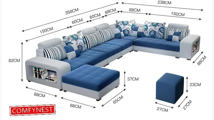 Modern U Shaped Sectional Sofa Set 7 Seater Couch Luxury Design Velvet Fabric FREE ASSEMBLY (Charcoal Gray, Right)