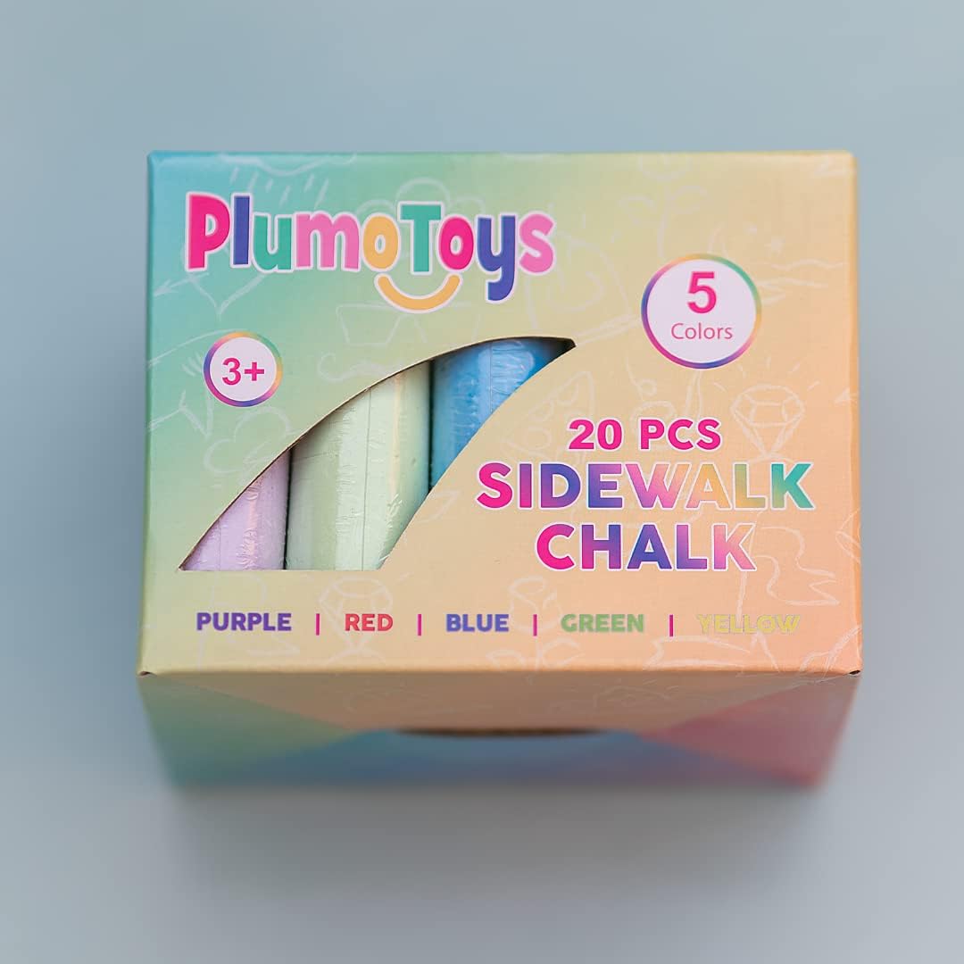 PlumoToys® 20 Pcs Chalk Set 5 beautiful Colors art and craft activity, washable, sidewalk chalk for schools and homes