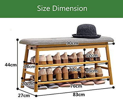 UAE Official Store Natural Bamboo Shoe Rack Storage Bench, Shoe Racks Stool Organizer for Entryway with Storage and Soft Cushion