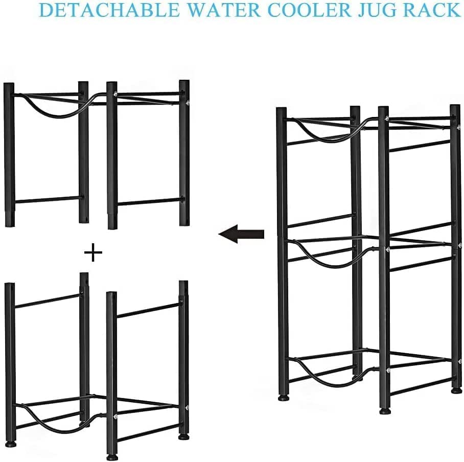 ECVV Water Cooler Jug Rack 3 Tier Water Bottle Storage Organizer Durable and Steady with Rubber Base for 5 Gallon Bottles Black