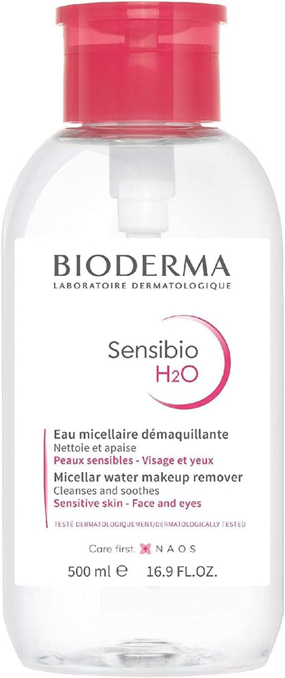 Bioderma Sensibio H2O Soothing Micellar Cleansing Water and Makeup Removing Solution for Sensitive Skin - Face and Eyes - 3.33 Fl Oz (Pack of 3)