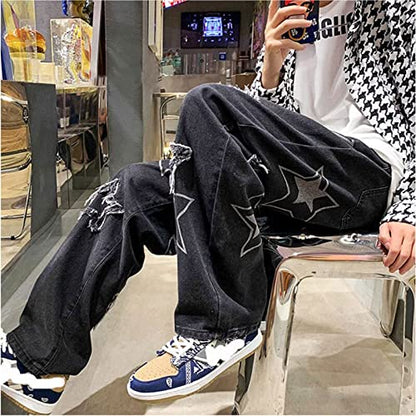 FantasyGears Y2k Jeans Men Grunge Hip Hop Baggy Pants Straight Leg Graphic Denim Joggers Loose Goth Trousers Streetwear