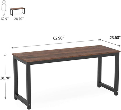 Tribesigns Computer Desk, Large Office Desk Computer Table Study Writing Desk for Home Office, Walnut + Black Leg, 63 X 23.6 inch