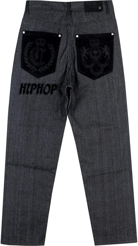 SMIOPDES Men's Baggy Jeans Loose Fit Hip Hop Pants - Classic Straight Skateboard Denim Jeans