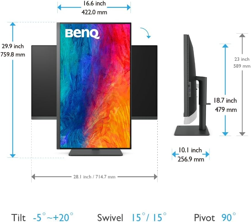 BenQ PD3205U 32 inch 3840 x 2160 4K Designer Monitor, UHD, sRGB, Rec.709,sRGB, HDR10, IPS,USB-C (65W),USB Hub, AQCOLOR, Factory-Calibrated, CAD/CAM Mode,Hotkey Puck G2, KVM, Ergonmic, ICC Sync (Grey)