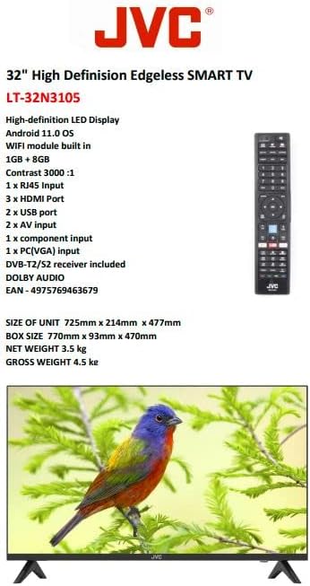 JVC 98 Inch 4K UHD Smart TV Webos, Netflix, YouTube, Shahid, Chromecast Built in Bluetooth & WiFi Colour Black Model - LT98N7125-1 Years Full Warranty.