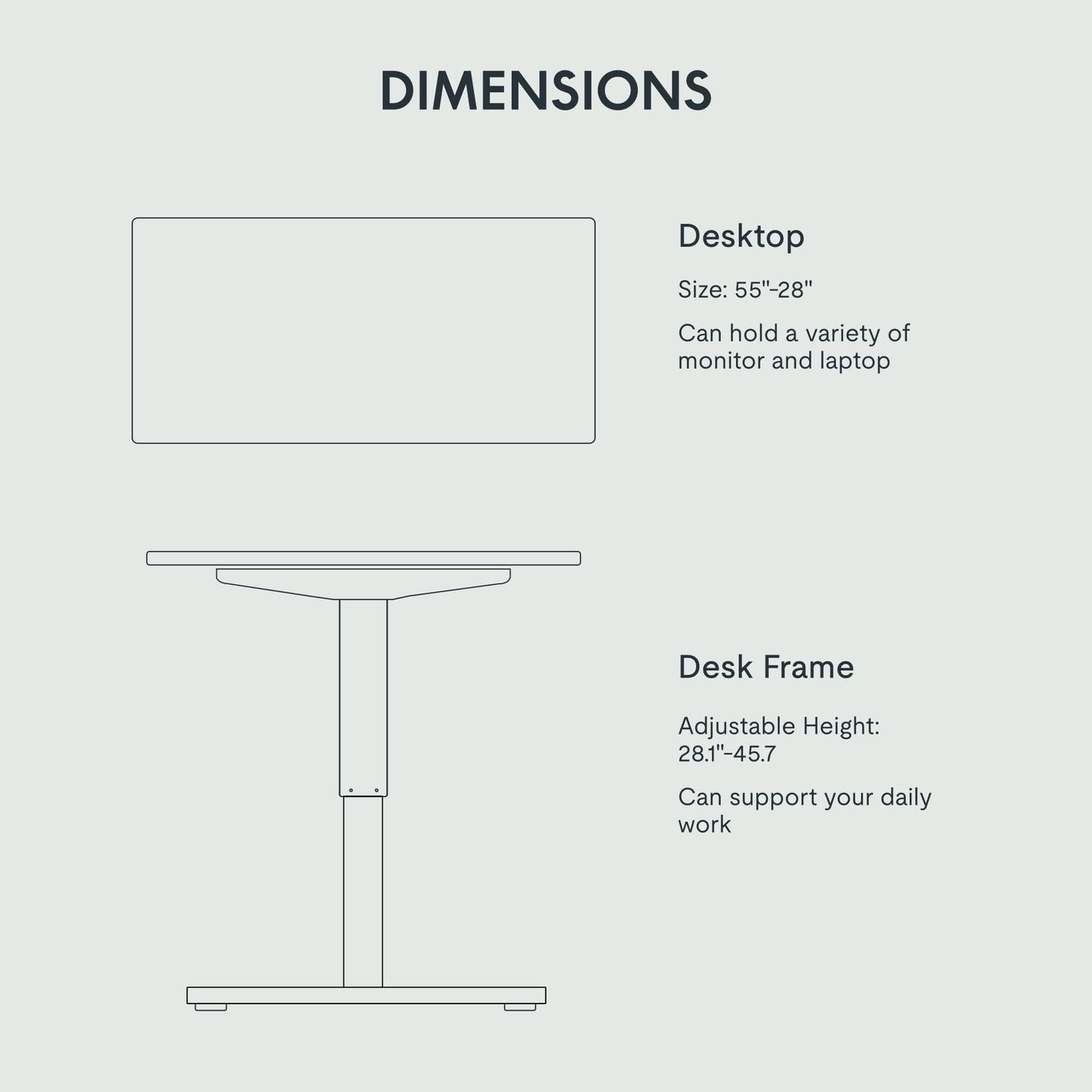 Flexispot 55 X 28 Inches Electric Stand Up Metal Desk Workstation, Whole Piece Desk Board Home Office Computer Standing Table Height Adjustable Desk Black Frame and 55 Black Top