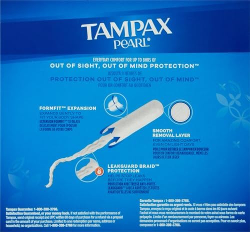 Tampax Pearl Absorbency with Leak Guard Braid Duo Unscented Tampons, Regular/Super, 34 Count