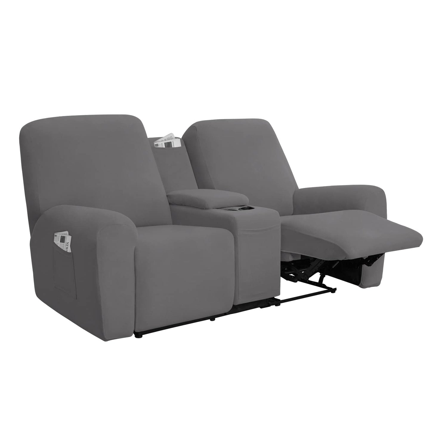 Easy-Going Stretch Recliner Loveseat Cover with Center Console Sofa Slipcover Soft Fitted Fleece 2 Seats Couch with Cup Holder and Storage Washable Furniture Protector Light Gray