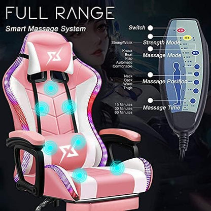 COOLBABY Gaming Chair LED Light Racing Chair,Ergonomic Office Massage Chair,Lumbar Support and Adjustable Back Bench,Bluetooth Speaker…