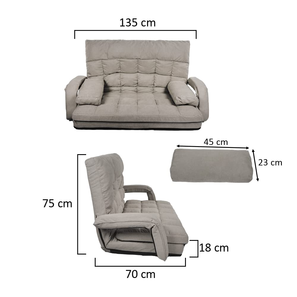 YAHOME 2 Seater Folding Lazy Sofa Floor Chair Sofa Lounger Bed with Armrests Pillow High Back Floor Gaming Chair Lazy Sofa Couch Bed Cushioned, Folding for Teens Adult, Folding Floor Sofa (Beige)