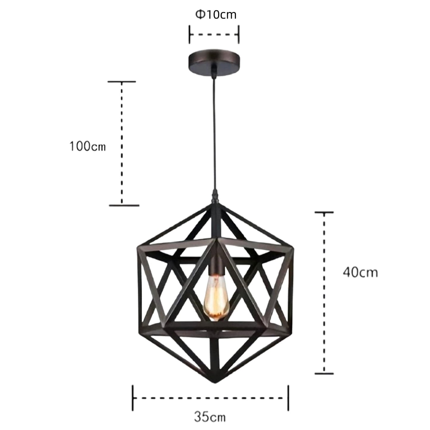 HUA QIANG WANG Industrial Pendant Light Diamond Shape 1-Light Adjustable Height Black Metal Hanging Lamp Vintage Farmhouse Ceiling Light Fixture for Kitchen Island Dining Room Living Room Bedroom