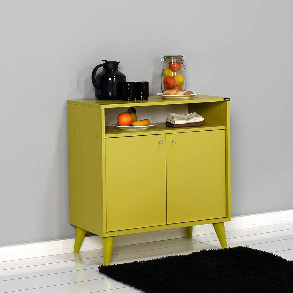 Adore Furniture London 2 Doors Decorative Multi-Purpose Cabinet, 73 cm Width x 79 cm Height x 42 cm Depth, Yellow