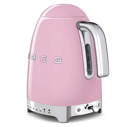 Smeg Klf04PkUK, 50'S Retro Style Kettle, 7 Temperature Settings, 1.7 L Capacity With Water Level Indicator, 360 Swivel Base, Anti-Slip Feet, Soft Opening Lid, Stainless Steel, Pink, 1 Year Warranty