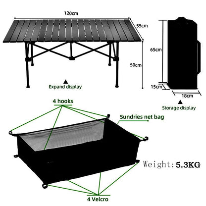 Jorunb Large Foldable Table,Portable Camping Table,Picnic Table,Backpacking Table with Storage Waterproof Pocket,for Outdoor BBQ,Cookout,Picnic,Beach 95 * 55 * 50cm