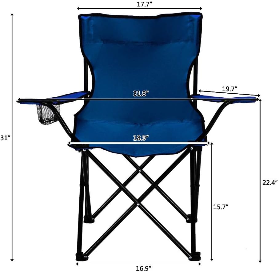 Rubik 2 Pieces Camping Chair with Carry Bag for Adults, Foldable Chairs with Armrests and Cup Holder for Outdoor Camp Beach Travel Picnic Hiking BBQs Garden (Navy Blue)