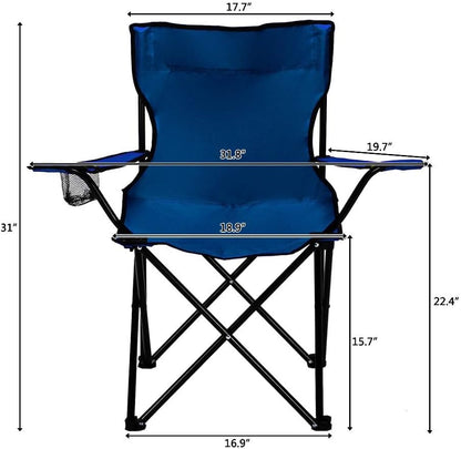 Rubik 2 Pieces Camping Chair with Carry Bag for Adults, Foldable Chairs with Armrests and Cup Holder for Outdoor Camp Beach Travel Picnic Hiking BBQs Garden (Navy Blue)