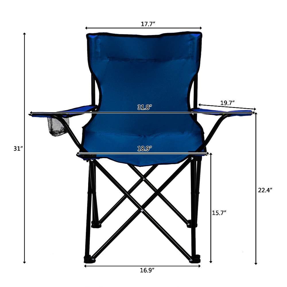 Rubik 2 Pieces Camping Chair with Carry Bag for Adults, Foldable Chairs with Armrests and Cup Holder for Outdoor Camp Beach Travel Picnic Hiking BBQs Garden (Navy Blue)