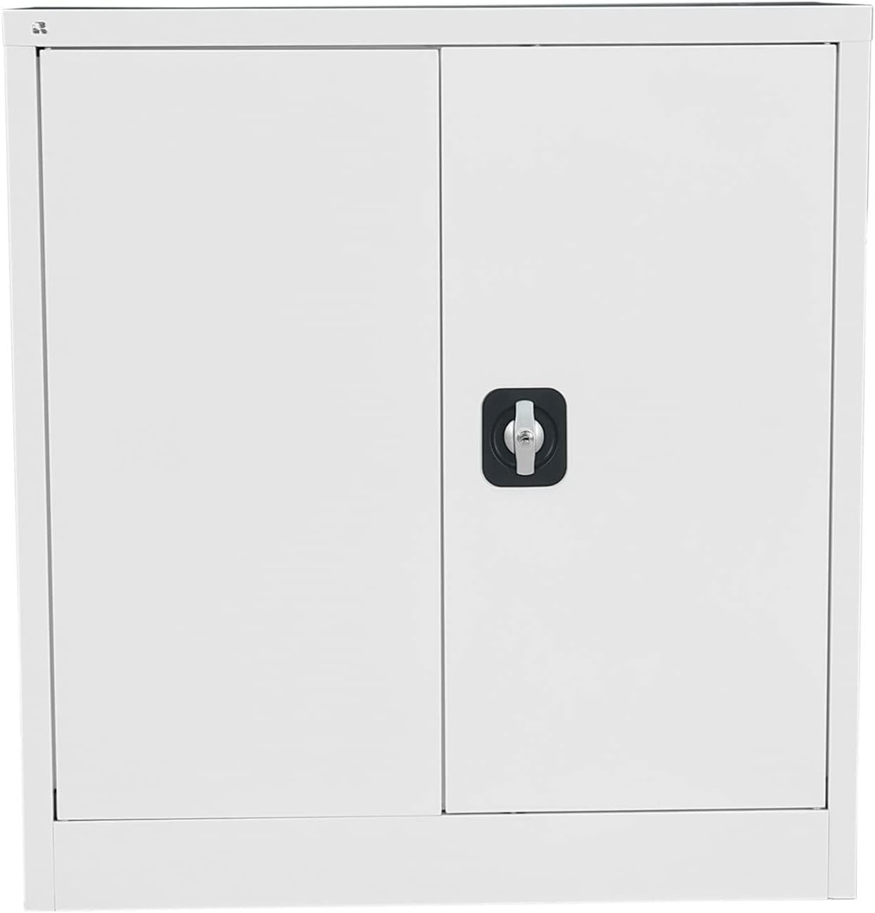 RIGID Office Cupboard Low Height, Steel Filing Cupboard, Cabinet with Shelves Storage Compartment (White)