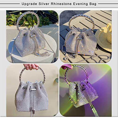 TOPALL Upgrade Rhinestone Evening Bag Silver Purse Sparkly Diamond Silver Clutch Purses for Women Party Club Wedding