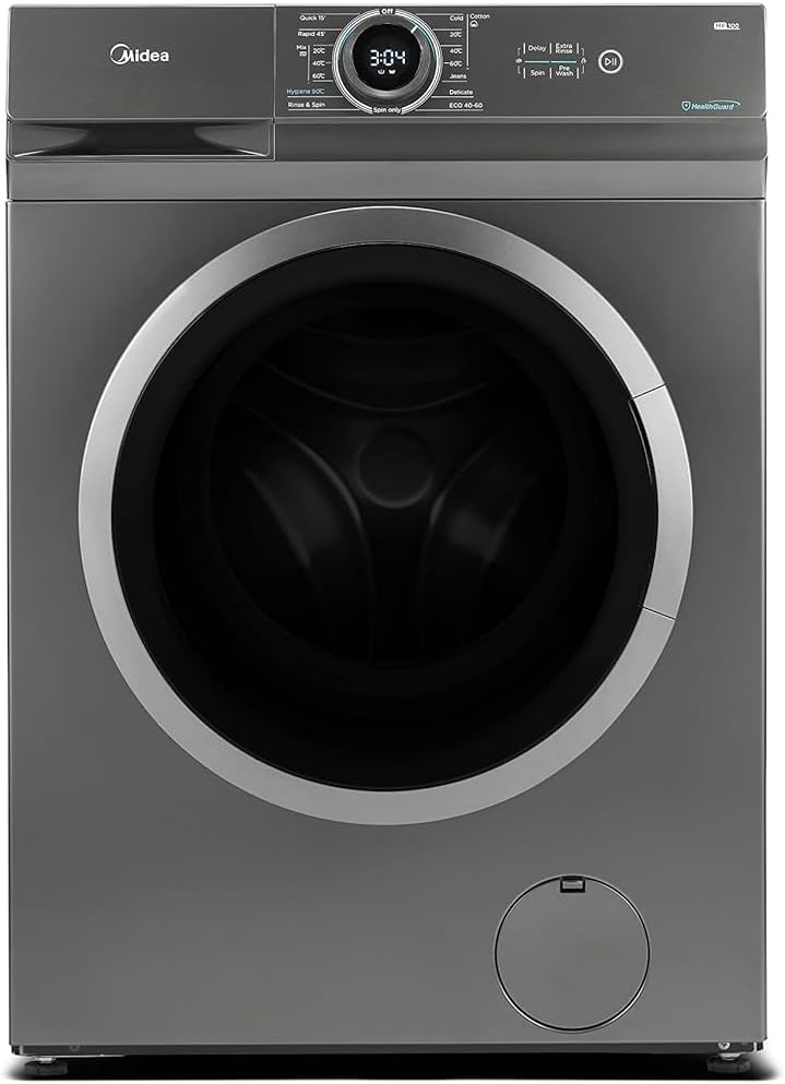 Midea 8KG Front Load Washing Machine with BLDC Inverter Motor, 1400 RPM, 15 Programs, Fully Automatic Washer with Lunar Dial, Integrated Digital Control-LED Display, Multiple Temperature MF100W80BTGCC