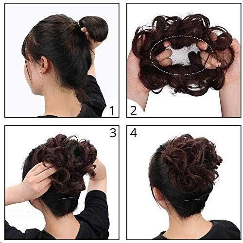 MORICA 1PCS Messy Hair Bun Hair Scrunchies Extension Curly Wavy Messy Synthetic Chignon for Women (12AH613(Light Golden Brown & Lightest Blonde))