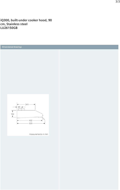 Siemens Built Under Cooker Hood Stainless Steel, 90 cm - Lu26150GB"Min 1 year manufacturer warranty"