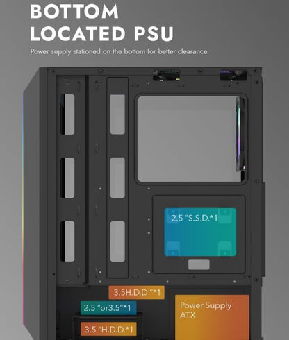 Darkflash DK151 ATX/M-ATX/ITX Computer Case With 3 Pre-Installed Static Fans, Features Changeable LED Strip Lights & Tempered Glass Panel- Gaming PC Case