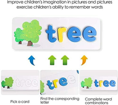 Toworld See and Spelling Learning Toy, Matching Letter Games Sight Word Flash Cards Montessori Wooden Educational Toys Gifts for Preschool Kindergarten Kids Boys Girls 3 4 5 Years Old